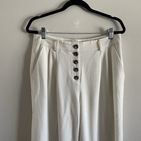 Bar III Women 8 Ivory High-Rise Button Fly Pleated Ankle Trouser Pants - Picture 4 of 10